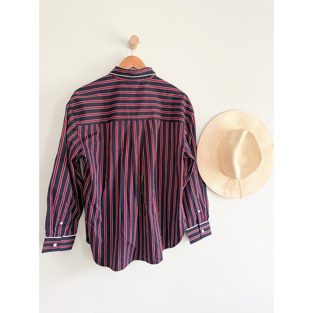 Madewell | NWT Striped Button Up Shirt Red Navy Poplin Relaxed | Sz XL - Picture 9 of 10